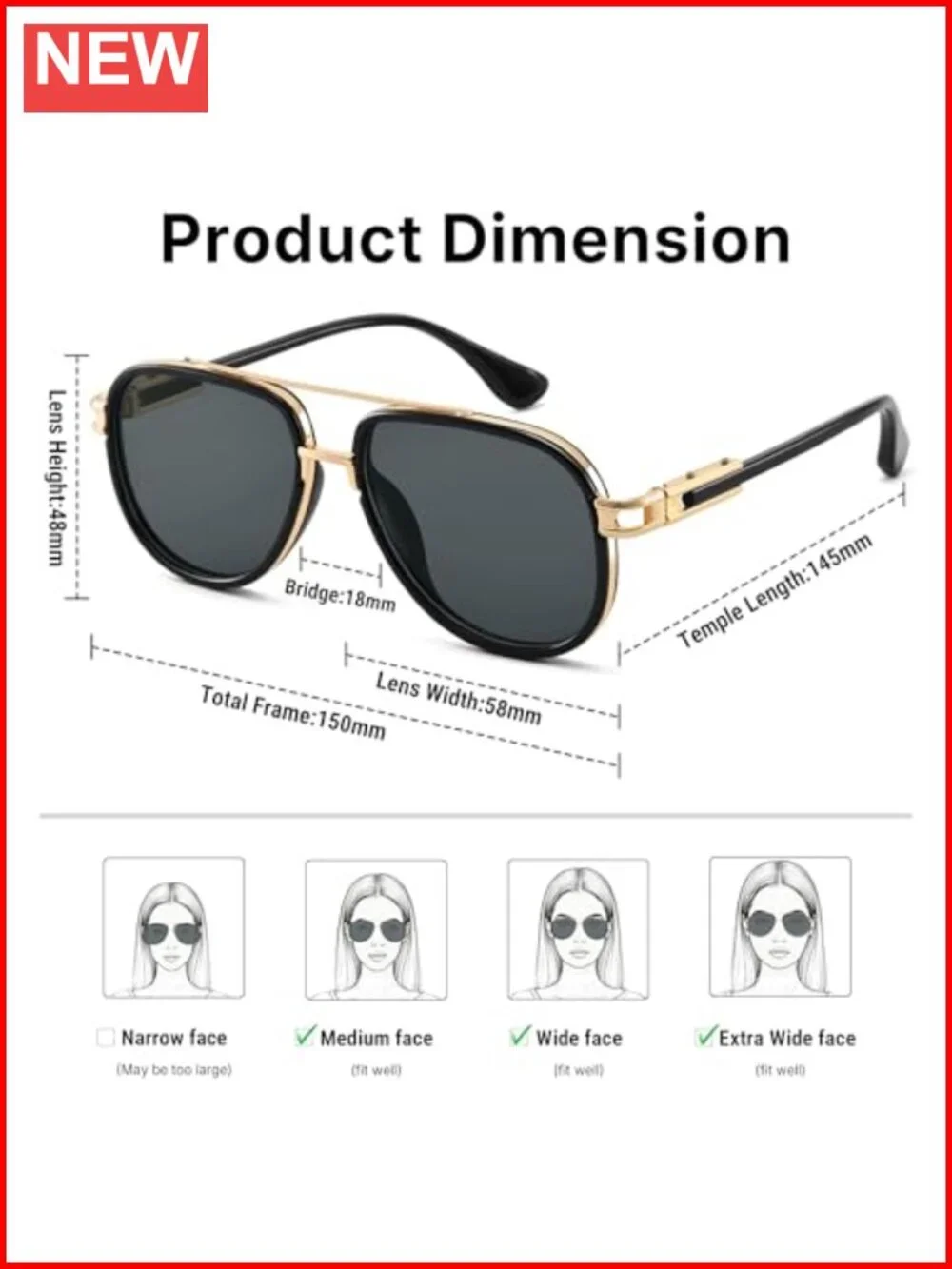 Oversized Aviator Sunglasses Metal Vintage Gradient Shades UV400